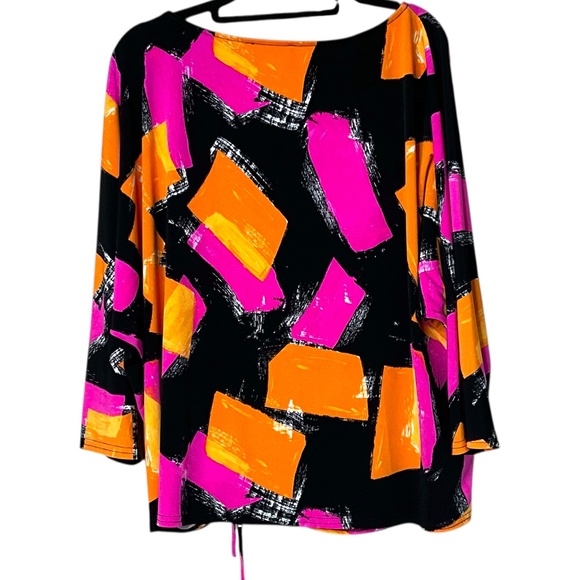 JOSEPH RIBKOFF Multi Colour 3/4 Sleeve Top Gathered Hemline Detail US Sz 18 - Picture 4 of 9